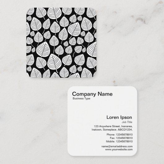 Bladeren patroon - wit en zwart vierkante visitekaartje (Voorkant / Achterkant)