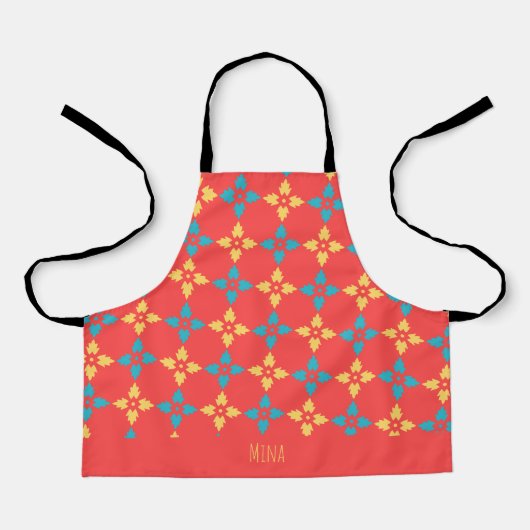 Bladeren Perzik blauw minimaal patroon Schort (Voorkant)