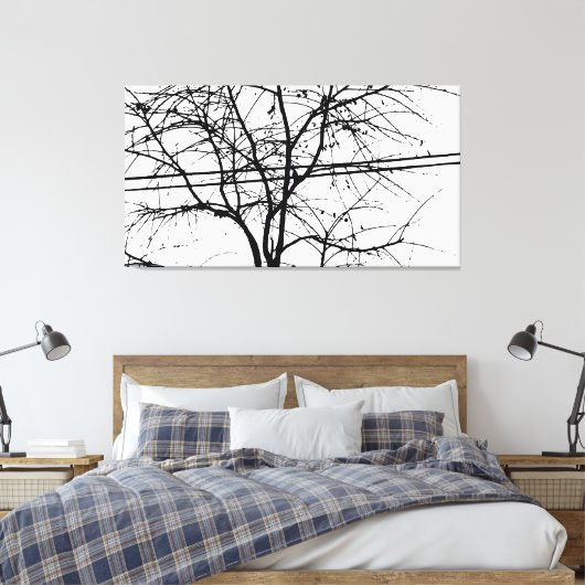Bladeren, takken en hoogspanningsleidingen in de H Canvas Afdruk (Insitu (Slaapkamer))