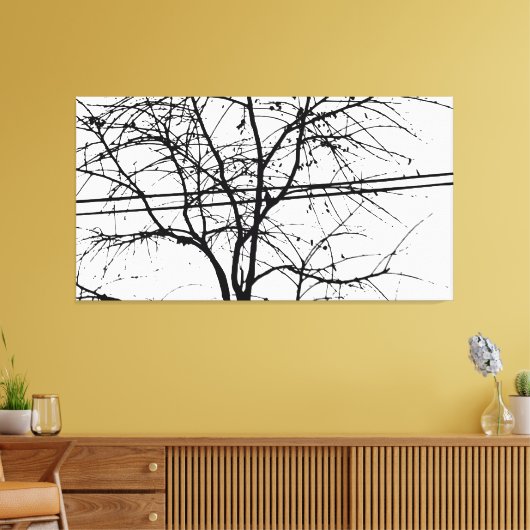 Bladeren, takken en hoogspanningsleidingen in de H Canvas Afdruk (Insitu (Woonkamer))