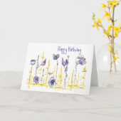 Bladeren Tekenen Pen en Ink Art Happy Birthday Kaart (Gele Bloem)