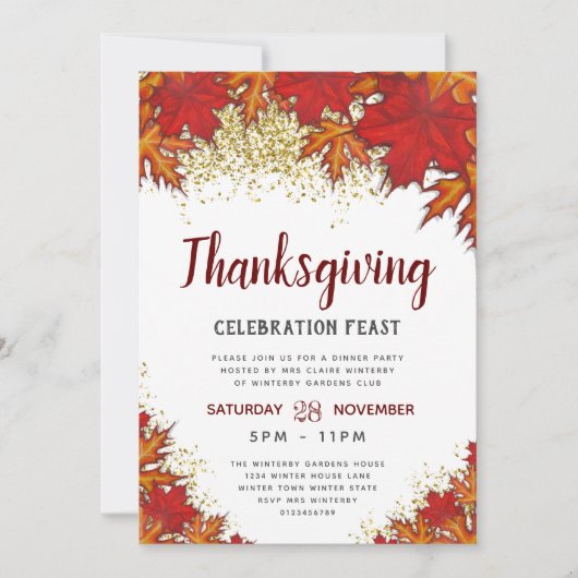 Bladeren | Thanksgiving Dinner Party Kaart (Voorkant)