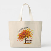 Bladeren vallen, de herfst roept – gezellige Herfs Grote Tote Bag (Achterkant)