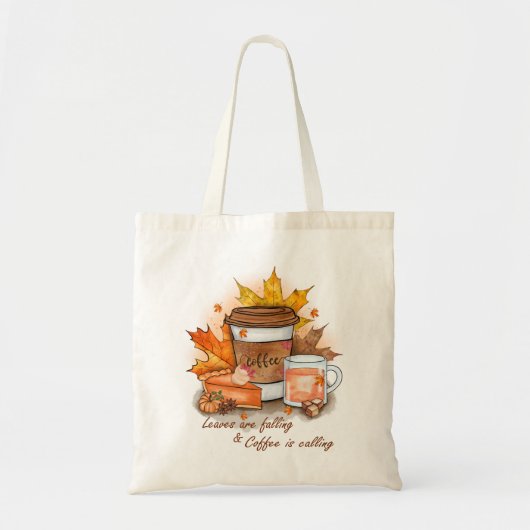 Bladeren vallen, koffie roept tote bag (Voorkant)