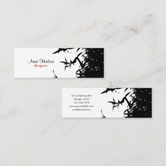 Bladeren van bamboe, schoffels, bloemenborst, bloe mini visitekaartje (Voorkant / Achterkant)