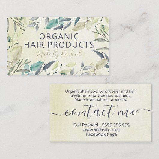 bladeren van beige natuurlijke handgemaakte haarpr visitekaartje (Voorkant / Achterkant)