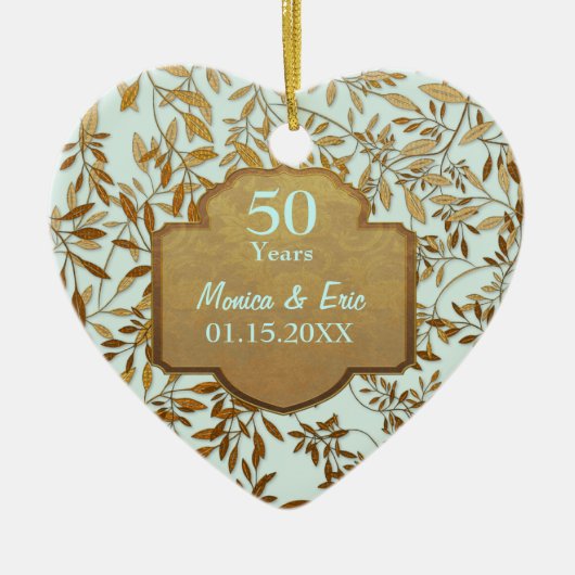 Bladeren van Gold 50th Wedding Jubileum Keramisch Ornament (Voorkant)