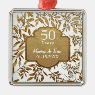 Bladeren van Gold 50th Wedding Jubileum Metalen Ornament