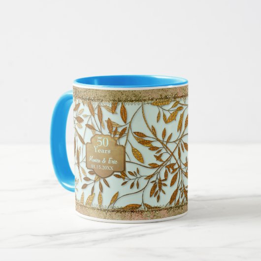 Bladeren van Gold 50th Wedding Jubileum Mok (Voorkant links)