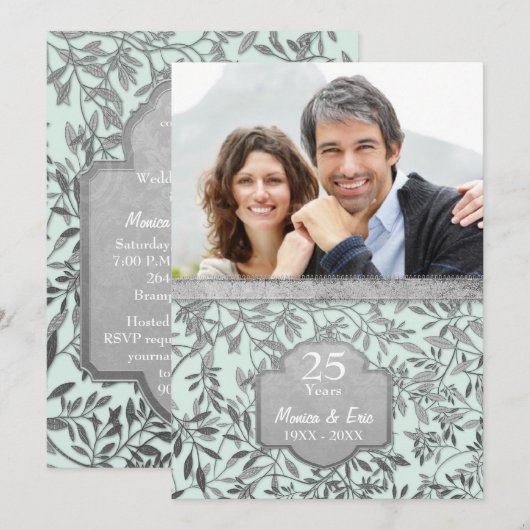 Bladeren van het 25e Jubileum met zilveren bruilof Kaart (Voorkant / Achterkant)