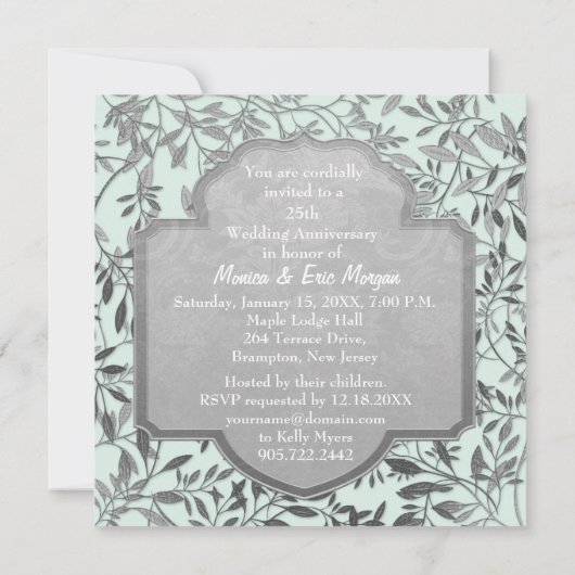 Bladeren van het 25e Jubileum met zilveren bruilof Kaart (Achterkant)