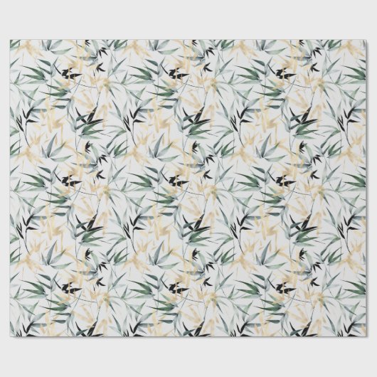 Bladeren van kunstgroen en geel bamboe cadeaupapier (Vlak)