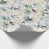 Bladeren van kunstgroen en geel bamboe cadeaupapier (Hoek)