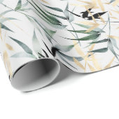 Bladeren van kunstgroen en geel bamboe cadeaupapier (Rol Hoek)