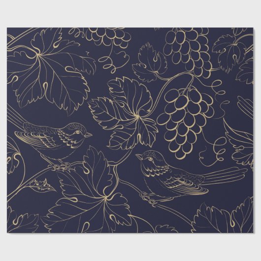 Bladeren van Navy- en gouddruiven  Cadeaupapier (Vlak)