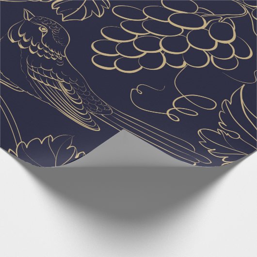 Bladeren van Navy- en gouddruiven  Cadeaupapier (Hoek)