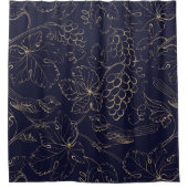 Bladeren van Navy- en gouddruiven Douchegordijn (Voorkant)