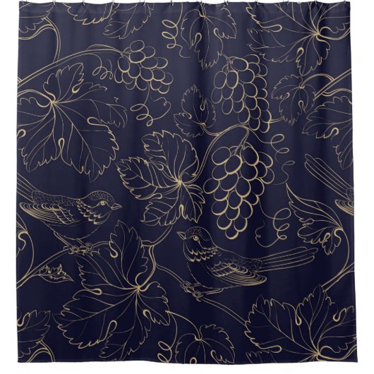 Bladeren van Navy- en gouddruiven Douchegordijn (Voorkant)