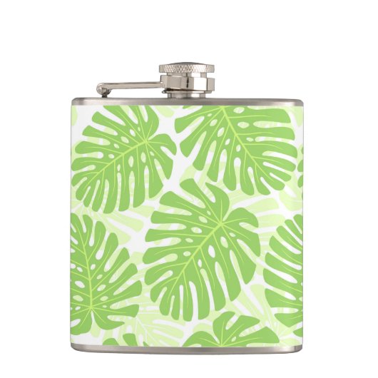 Bladeren van tropisch Plant - Monstera Pattern Heupfles (Voorkant)