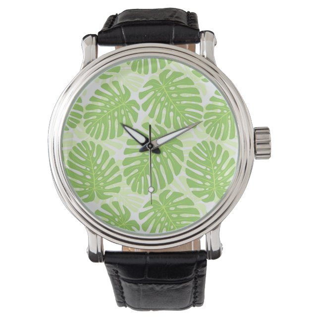 Bladeren van tropisch Plant - Monstera Pattern Horloge (Voorkant)
