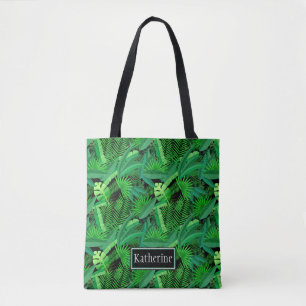 Bladeren van tropische palmbomen   Jouw namen toev Tote Bag