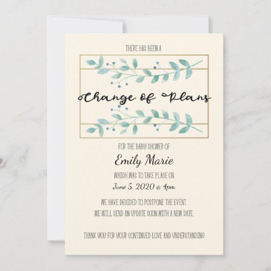 Bladeren Verandering van Plannen Baby shower Kaart (Voorkant)