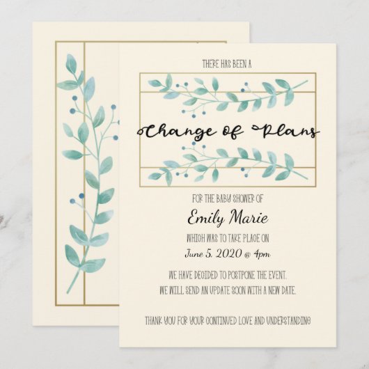 Bladeren Verandering van Plannen Baby shower Kaart (Voorkant / Achterkant)