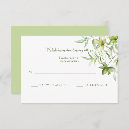 Bladeren Waterverf RSVP Kaart (Voorkant / Achterkant)
