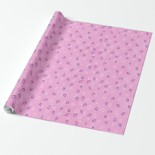 Bladeren Witte Paarse contouren, roze inpakpapier (Uitgerold)