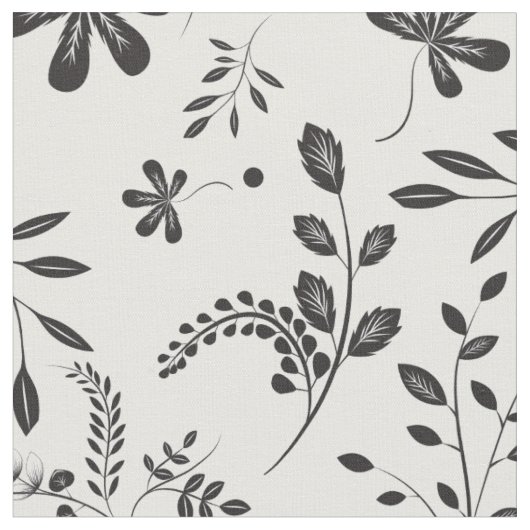 Bladeren Zwart op Witte Bloemen Stof 2 (Close Up)