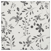 Bladeren Zwart op Witte Bloemen Stof 2 (Swatch)