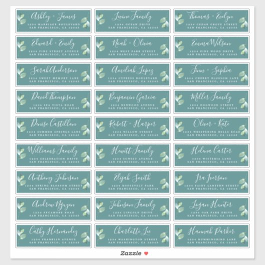 Bladergroen Bruiloft Gast Adresetiketten Sticker (Vel)
