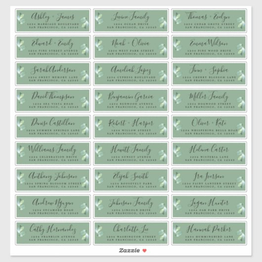 Bladergroen Bruiloft Gast Adresetiketten Sticker (Vel)