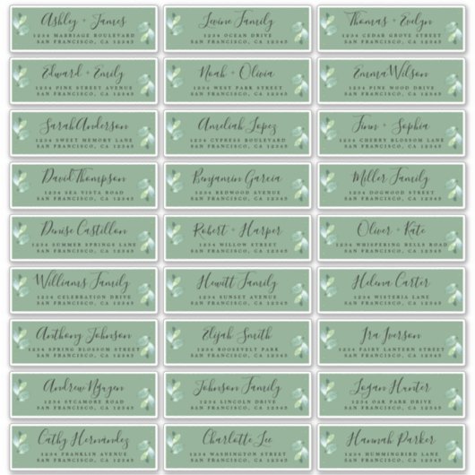 Bladergroen Bruiloft Gast Adresetiketten Sticker (Voorkant)