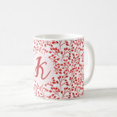 Bladerig Rood Patroon Modern Elegeant Monogram Koffiemok (Voorkant rechts)
