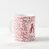 Bladerig Rood Patroon Modern Elegeant Monogram Koffiemok (Voorkant links)