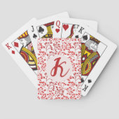 Bladerig Rood Patroon Modern Elegeant Monogram Pokerkaarten (Achterkant)