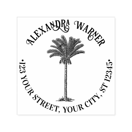 Bladerige Dadelpalm Boom Tropische Naam Retouradre Zelfinktende Stempel (Design)