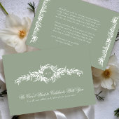 Bladerige krans Details Elegante Sage Green bruilo Informatiekaartje