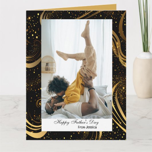 Bladerige wervelingen Modern Script Happy Fathers Kaart (Voorkant)