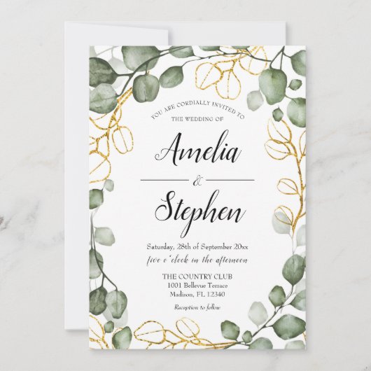 Bladerkrans Eucalyptus bruiloft Kaart (Voorkant)