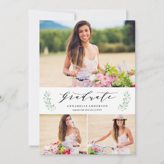 Bladerrijke Lauweren Afstudeer Multi-Foto Aankondi Aankondiging (Voorkant)