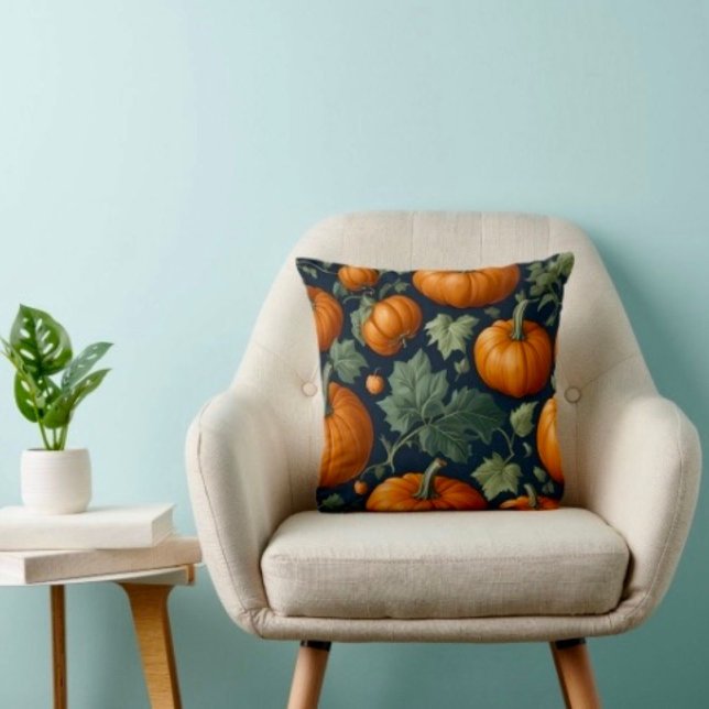 Bladerrijke Pompoenplek Kussen (Throw Pillow 100% polyester heavyweight stretch material. Hidden zipper Made in the USA.
)