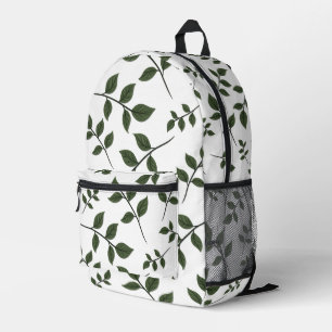 Bladertakken met groene bladeren op wit bedrukte rugzak