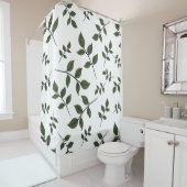 Bladertakken met groene bladeren op wit douchegordijn (In situ)