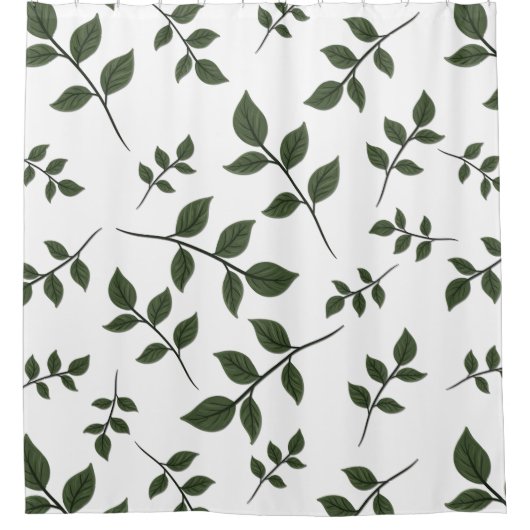 Bladertakken met groene bladeren op wit douchegordijn (Voorkant)