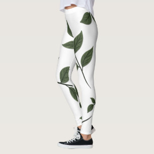Bladertakken met groene bladeren op wit leggings