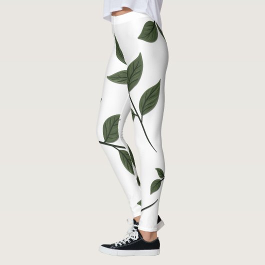 Bladertakken met groene bladeren op wit leggings (Links)