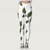 Bladertakken met groene bladeren op wit leggings (Voorkant)