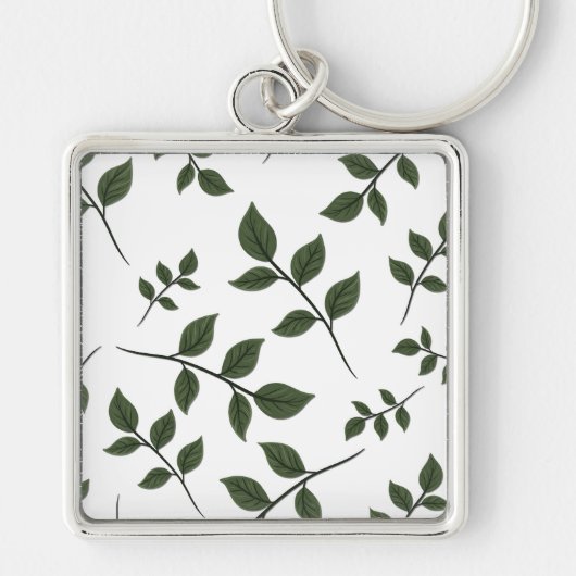 Bladertakken met groene bladeren op wit sleutelhanger (Voorkant)